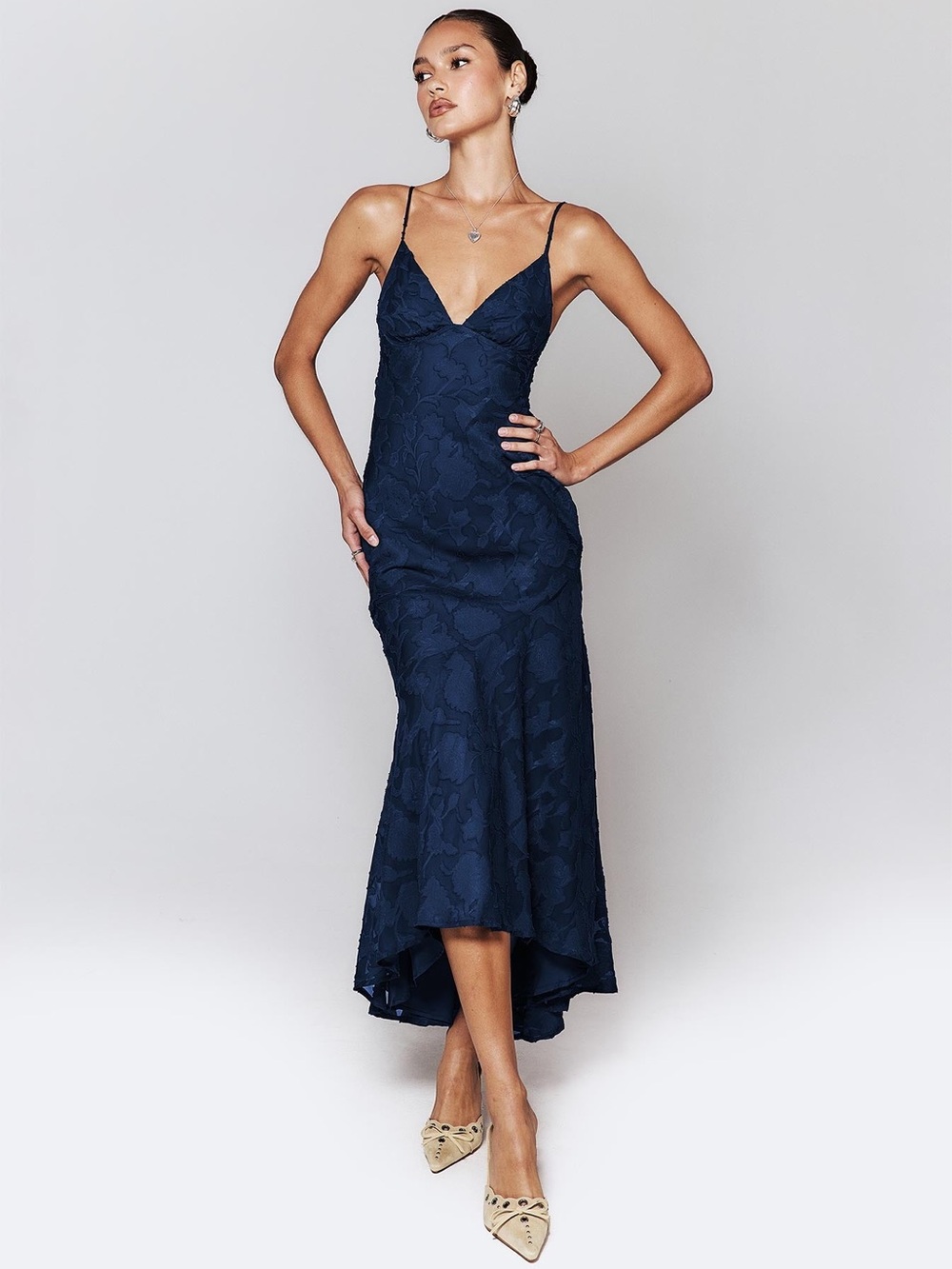 Princess Polly Navy Lace-Texture High-Low Slip Dress NWT size 6